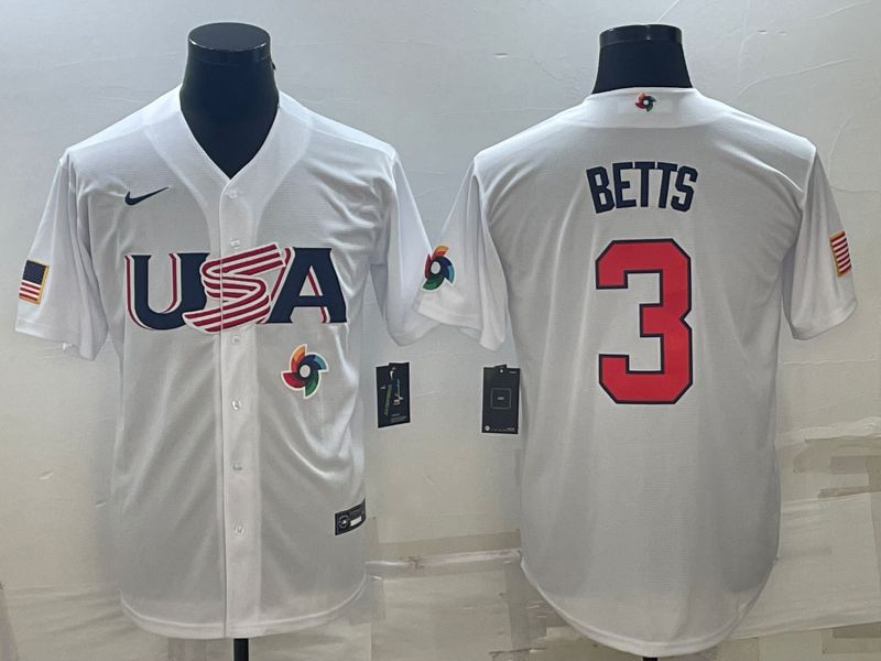 Men 2023 World Cub USA #3 Betts White Nike MLB Jersey10->more jerseys->MLB Jersey